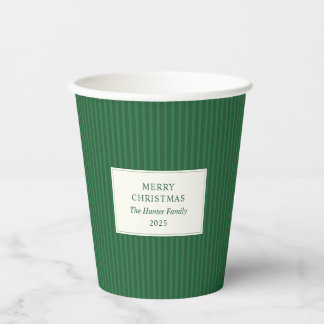 Modern Christmas Minimal Holiday Green Stripes Pappbecher