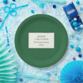 Modern Christmas Minimal Holiday Green Stripes Pappteller (Party)