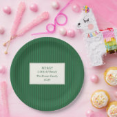 Modern Christmas Minimal Holiday Green Stripes Pappteller (Party)