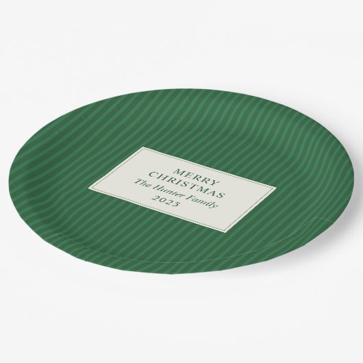 Modern Christmas Minimal Holiday Green Stripes Pappteller (Schrägansicht)