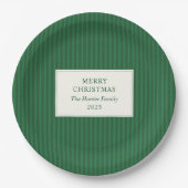Modern Christmas Minimal Holiday Green Stripes Pappteller (Vorderseite)
