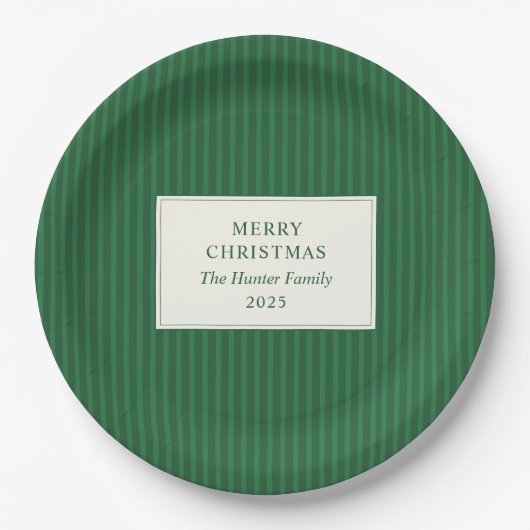 Modern Christmas Minimal Holiday Green Stripes Pappteller (Vorderseite)