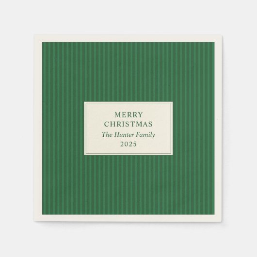 Modern Christmas Minimal Holiday Green Stripes Serviette (Vorderseite)
