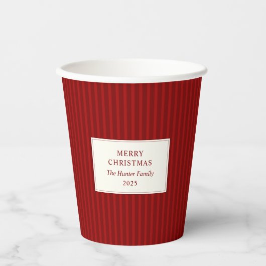 Modern Christmas Minimal Holiday Red Stripes Pappbecher (Vorderseite)