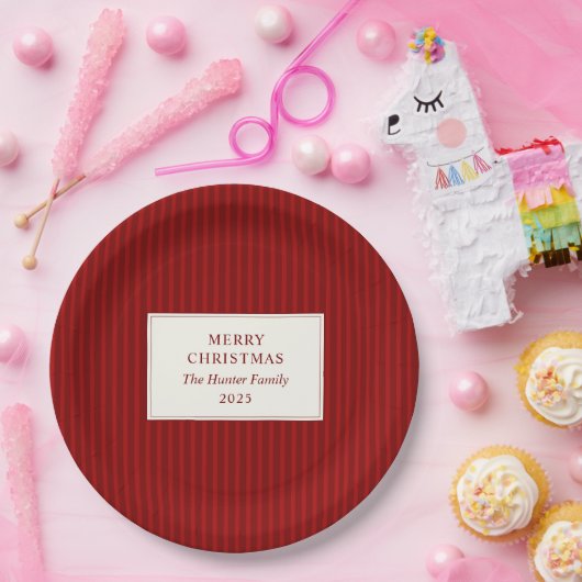 Modern Christmas Minimal Holiday Red Stripes Pappteller (Party)