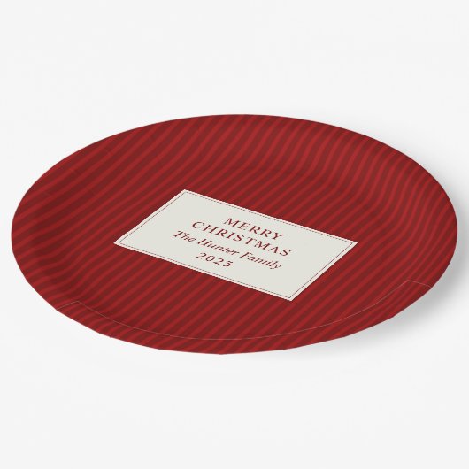 Modern Christmas Minimal Holiday Red Stripes Pappteller (Schrägansicht)