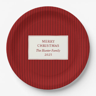Modern Christmas Minimal Holiday Red Stripes Pappteller