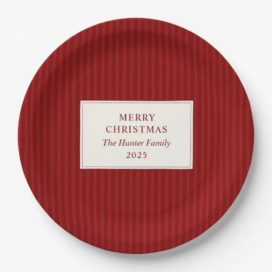 Modern Christmas Minimal Holiday Red Stripes Pappteller (Vorderseite)