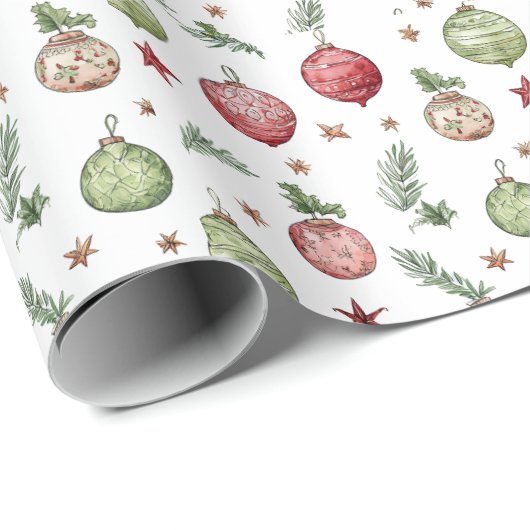 Modern Christmas Ornaments Wrapping Paper Geschenkpapier (Rolleneckpunkt)