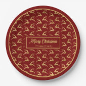 Modern Christmas Paper Plates Red & Gold Reindeer Pappteller (Vorderseite)
