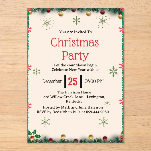 Modern Christmas Party Invitation Template Acryleinladungen (Vorderseite)