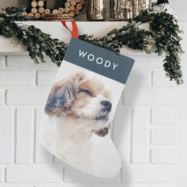 Modern Christmas Pet Minimum Dog Foto Navy Blue Kleiner Weihnachtsstrumpf