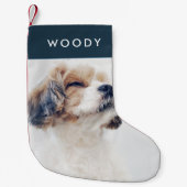Modern Christmas Pet Minimum Dog Foto Navy Blue Kleiner Weihnachtsstrumpf (Vorderseite)