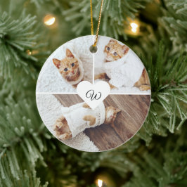 Modern Christmas Pet Monogram Three Foto Collage Keramik Ornament