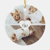 Modern Christmas Pet Monogram Three Foto Collage Keramik Ornament (Vorne)