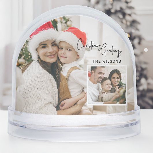 Modern Christmas Photo Card with Inset Snow Globe Schneekugeln