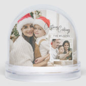 Modern Christmas Photo Card with Inset Snow Globe Schneekugeln (Vorderseite)