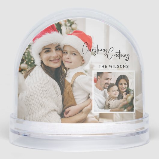 Modern Christmas Photo Card with Inset Snow Globe Schneekugeln (Vorderseite)