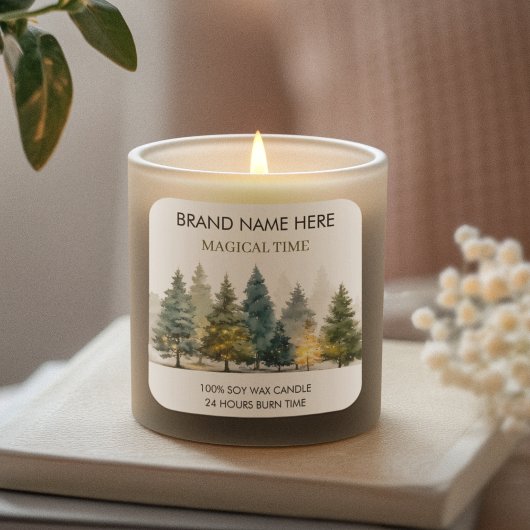 Modern Christmas Pine Trees Candle Label Quadratischer Aufkleber