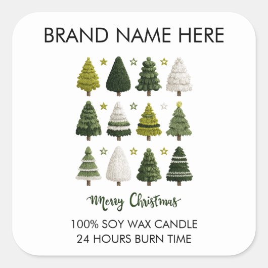 Modern Christmas Pine Trees Candle Labels Quadratischer Aufkleber (Vorderseite)