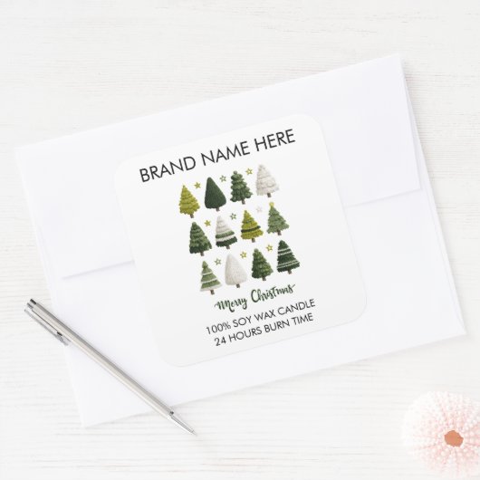 Modern Christmas Pine Trees Candle Labels Quadratischer Aufkleber (Umschlag)