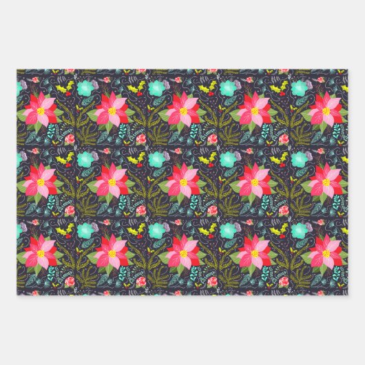 Modern Christmas Poinsettia Muster Geschenkpapier Set (Vorderseite)