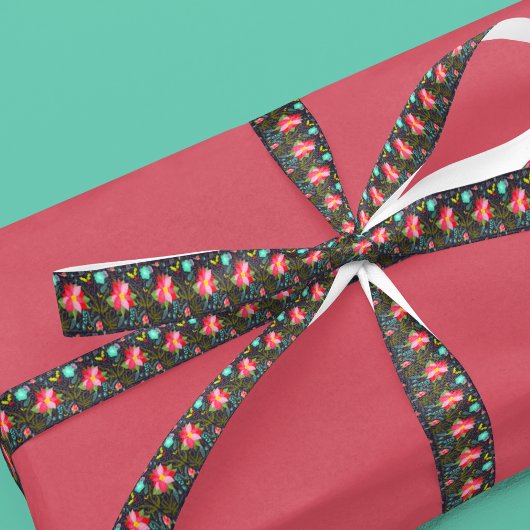 Modern Christmas Poinsettia Muster Satinband