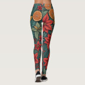 Modern Christmas Poinsettia Orange Blätter Leggings (Rückseite)