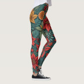 Modern Christmas Poinsettia Orange Blätter Leggings (Rechts)