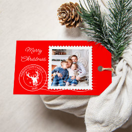 Modern Christmas Postage Briefmarke Family Foto Re Geschenkanhänger
