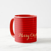 Modern Christmas Red Strips Imitate Gold Script Na Tasse (Vorderseite Links)