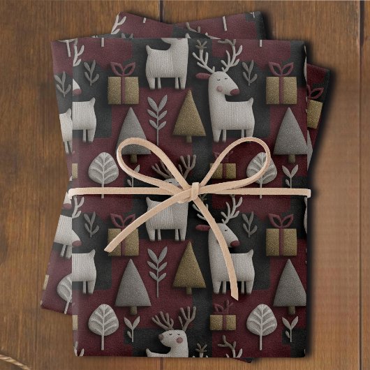 Modern Christmas Reindeer Red And Gold Pattern Geschenkpapier Set