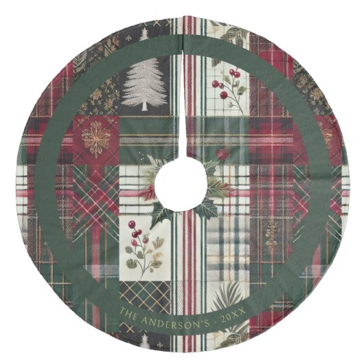 Modern Christmas Rustic Plaid Pattern Fleece Weihnachtsbaumdecke (Vorderseite)