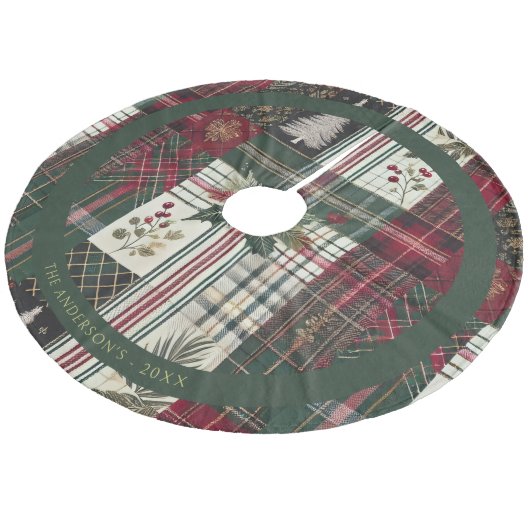 Modern Christmas Rustic Plaid Pattern Fleece Weihnachtsbaumdecke (Schrägansicht)