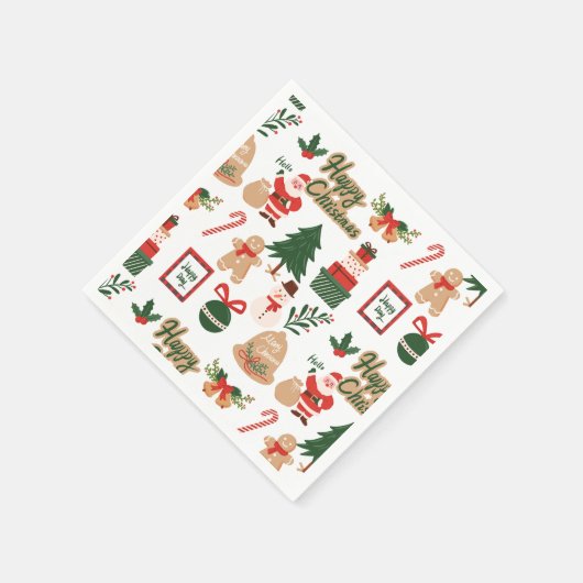 Modern Christmas Santa and Gingerbread Pattern Serviette (Ecke)