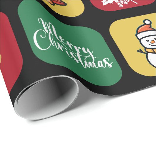 Modern Christmas Santa Tree Ornaments Snowman Geschenkpapier (Rolleneckpunkt)