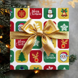 Modern Christmas Santa Tree Ornaments Snowman Geschenkpapier<br><div class="desc">Moderne Weihnachtsbaumschmuck Snowman Wrapping Paper</div>