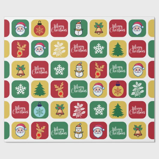 Modern Christmas Santa Tree Ornaments Snowman Geschenkpapier (Flach)