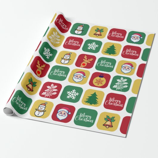 Modern Christmas Santa Tree Ornaments Snowman Geschenkpapier (Ungerollt)