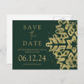 Modern Christmas Save the Date Gold Glitzer Green Ankündigungspostkarte (Vorne/Hinten)
