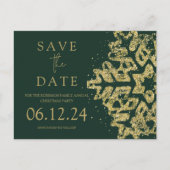 Modern Christmas Save the Date Gold Glitzer Green Ankündigungspostkarte (Vorderseite)
