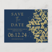 Modern Christmas Save the Date Gold Glitzer Navy Ankündigungspostkarte (Vorderseite)