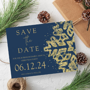 Modern Christmas Save the Date Gold Glitzer Navy Ankündigungspostkarte