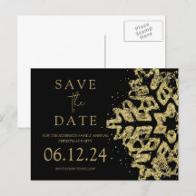 Modern Christmas Save the Date Gold Glitzern Black