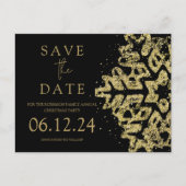 Modern Christmas Save the Date Gold Glitzern Black Ankündigungspostkarte (Vorderseite)
