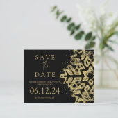 Modern Christmas Save the Date Gold Glitzern Black Ankündigungspostkarte (Stehend Vorderseite)