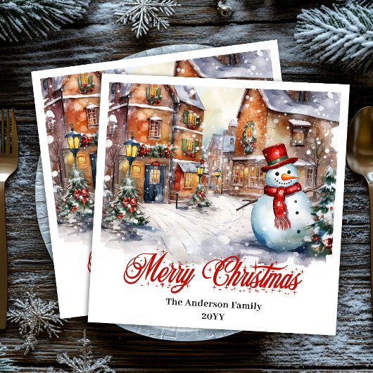 Modern Christmas scene napkins cozy watercolor Serviette