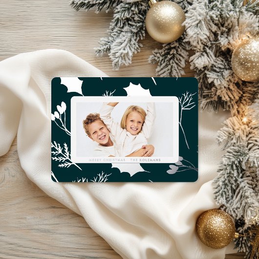 Modern Christmas Silver Botanicals Folien Feiertagskarte