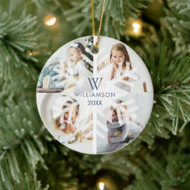 Modern Christmas Snowflake Monogram Four Foto Keramik Ornament