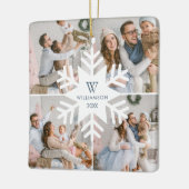 Modern Christmas Snowflake Monogram Four Foto Keramikornament (Links)